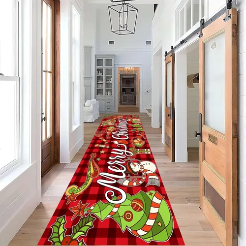 Miniatura 16 de Alfombra de pasillo de Navidad, 1.3 x 7 pies, alfombra de pasillo de renos con copos de nieve, color blanco, alfombra de pasillo estilo bohemio rojo