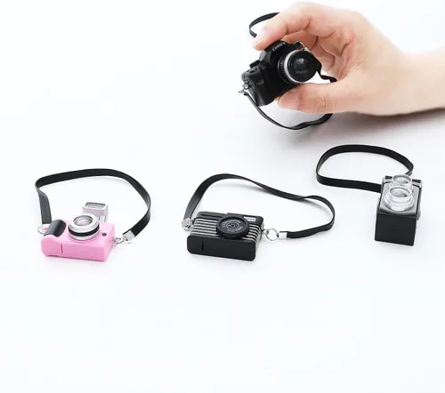 Miniatura 2 de ONEST 6 piezas de mini cámaras para accesorios de muñeca, adorno de cámara en miniatura, mini casa de muñecas, cámara vintage de utilería para mini