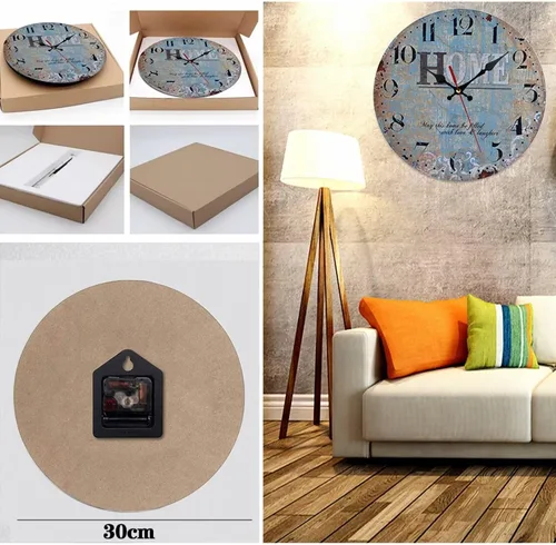 Miniatura 2 de Reloj de pared redondo de madera de 12 pulgadas, silencioso, sin tictac, de cuarzo, funciona con pilas, para oficina, cocina, dormitorio, aula