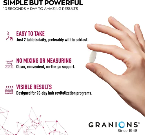 Miniatura 7 de Granions Biotin 10,000 mcg Pastillas para el cabello, la piel y las uñas, complejo de biotina extra fuerte con zinc, selenio, mijo, arándano