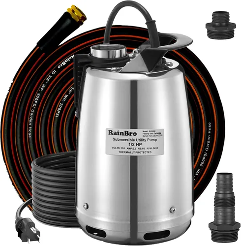 Bomba sumergible de sumidero 1/2 HP 2300 GPH, bomba de agua con manguera para drenaje de piscina, bomba sumergible portátil con asas de agua limpia