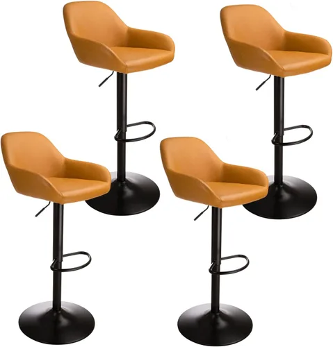 Miniatura 20 de Glitzhome Taburete de bar giratorio, taburetes de bar ajustables con soporte trasero y reposapiés, silla de bar tapizada de piel sintética