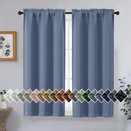 Miniatura 161 de OVZME Cortinas opacas turquesa para tratamiento de ventanas pequeñas, cortinas cortas con bloqueo de luz para ventana de cocina sobre el fregadero