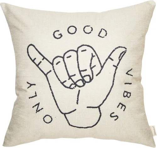 Miniatura 9 de Fahrendom Good Vibes Only Aloha Hand Gesture Hang Hand Symbol Motivacional Sign Cotton Linen Home Funda de cojín decorativa con palabras para sofá