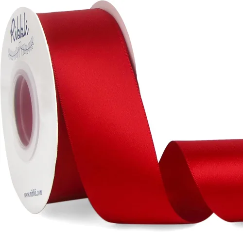 Ribbli - Cinta de satén roja de doble cara, 1-1/2 pulgadas x 25 yardas, uso para ramo de lazos, envoltura de regalo de Navidad, arreglo floral Rojo