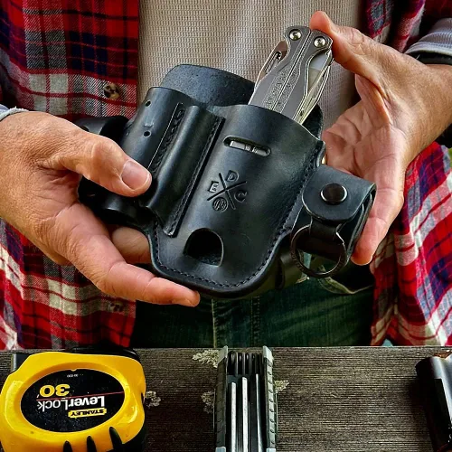 Miniatura 5 de Funda multiherramienta, organizador EDC de cuero, bolsa para cinturón para multiherramienta, cuchillo, bolígrafo, llaves, compatible con Leatherman