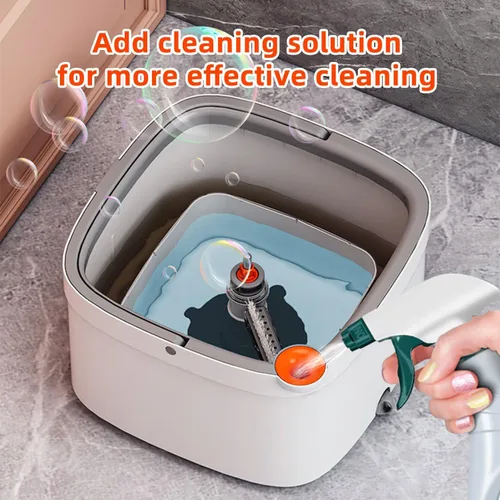 Miniatura 9 de Juego de trapeador giratorio y cubo con sistema de agua limpia y sucia de separación automática, cabezal de trapeador cuadrado giratorio de 360°