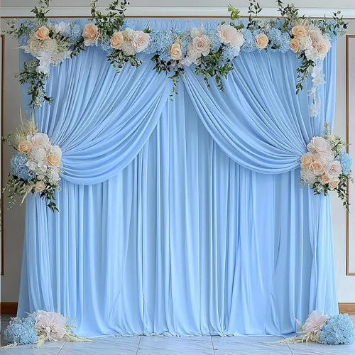 Miniatura 115 de Cortinas de telón de fondo blanco de 30 pies x 8 pies para fiestas de boda, 6 paneles de 5 pies x 8 pies, cortinas de fotografía de poliéster sin