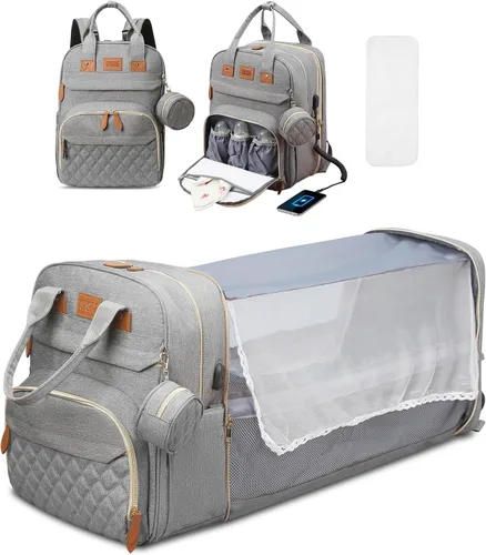 JSTPRO Mochila para pañales, bolsa de pañales grande con cambiador, bolsa de bebé, regalos para nuevas madres, bolsa de pañales unisex ligera e Gris