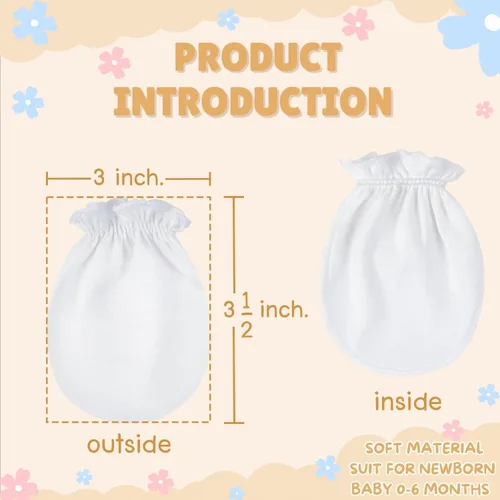Miniatura 2 de RATIVE Manoplas de bebé de algodón orgánico antiarañazos para recién nacidos de 0 a 6 meses Esenciales para bebés imprescindibles para niños y niñas