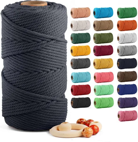 Miniatura 16 de Cuerda de algodón para macramé de 5 mm x 109 yardas, ZUEXT 100% natural hecha a mano, cuerda de algodón trenzada de 4 hebras para colgar plantas