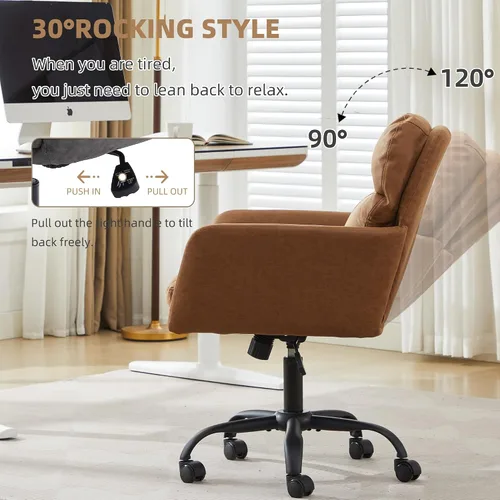 Miniatura 5 de YISHENG Silla de escritorio de piel sintética para oficina en casa, silla giratoria ajustable para computadora con ruedas y brazos, cómoda silla