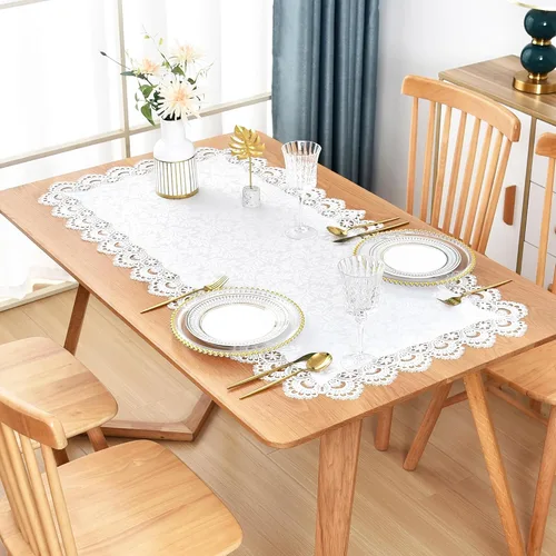 Miniatura 11 de Wolkemer Paquete de 2 manteles cuadrados pequeños de jacquard de encaje blanco elegante para decoración de mesa para el hogar, bufanda de tocador