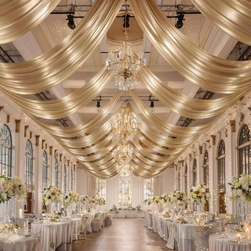 Miniatura 38 de Cortina de techo beige de 10 x 40 pies para fiestas de boda – 2 paneles sin arrugas de 40 pies de largo cortinas drapeadas para bodas, cumpleaños