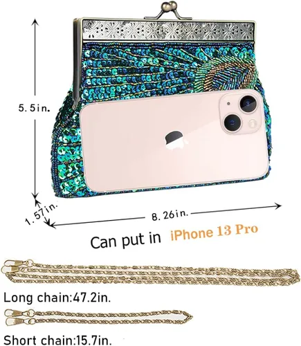 Miniatura 5 de Adoranda Bolso de noche vintage de los años 20 bolso de mano para mujer cadena de lentejuelas para novia bolso de hombro para boda y fiesta azul