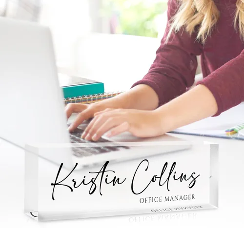 Miniatura 3 de Placa de nombre personalizada para escritorio, placa de nombre personalizada en cristal acrílico transparente, regalos de agradecimiento para Tinta