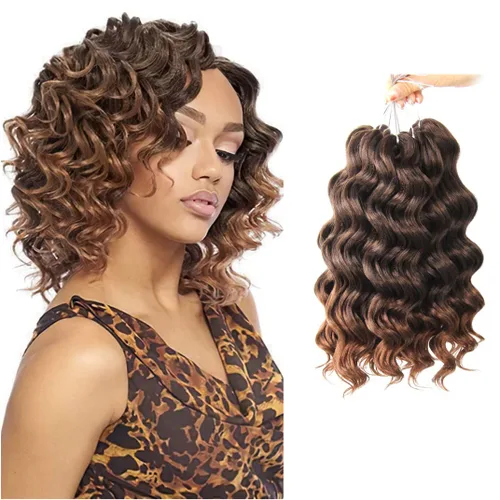 Miniatura 26 de Pelo de onda marina con trenzas de ganchillo, 6 pulgadas, 8 paquetes, trenzas rizadas suaves y profundas, extensiones de pelo sintético ondulado