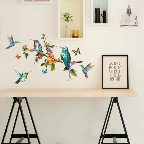 Miniatura 2 de Calcomanías de pared de colibríes y mariposas coloridas, calcomanías de pared de animales voladores de animales voladores, vinilo extraíble