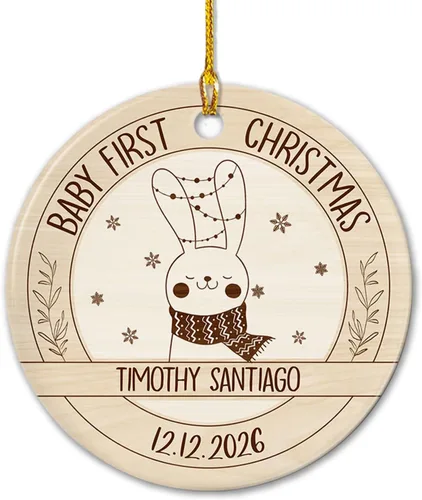 Miniatura 8 de Adornos de cerámica personalizados con texto en inglés «My First Christmas», bonito adorno de Navidad de gato para bebés, niños, primer recuerdo