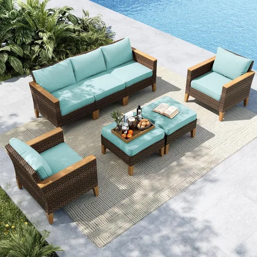 Miniatura 25 de MFSTUDIO Juego de 2 muebles de ratán para patio, sofá biplaza de mimbre para exteriores, juego de conversación para jardín, piscina, patio trasero