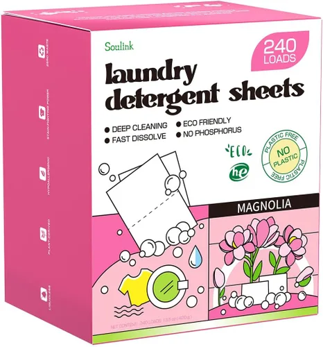 Miniatura 13 de Soulink Hojas de detergente para ropa con aroma a ropa recién lavada 240 cargas, tiras de detergente ecológicas para viajes y hogar - Sin envases