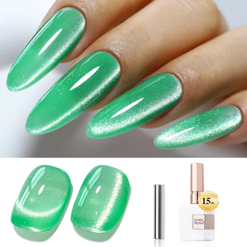 Miniatura 36 de Double Rhythm Esmalte de gel Jelly Glass de ojo de gato con imán, 0.5 onzas líquidas, brillo holográfico, brillante, translúcido