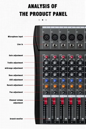 Miniatura 7 de CK-60 Mezclador profesional (6 canales) para grabación DJ Stage Karaoke Music Application w/USB Drive BT