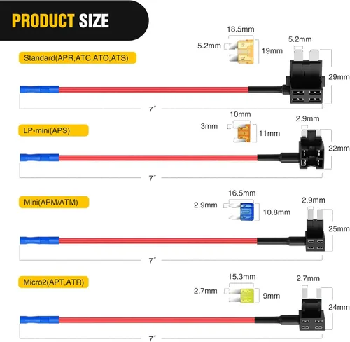 Miniatura 4 de Nilight 24 piezas 12 V Fusible para coche, juego de fusibles de añadir a un circuito, portafusibles estándar Mini Micro2 y fusibles de perfil bajo