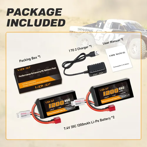Miniatura 9 de Batería Lipo de 7.4V 1200mAh 2S 35C Batería recargable de alta tasa de descarga con enchufe T estilo Dean apto para WLtoys A949 A959 A969 A979 K929