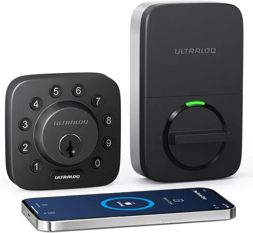 ULTRALOQ U-Bolt - Cerradura inteligente 5 en 1 sin llave con control de aplicación, cerradura de teclado, abertura automática, bloqueo automático,