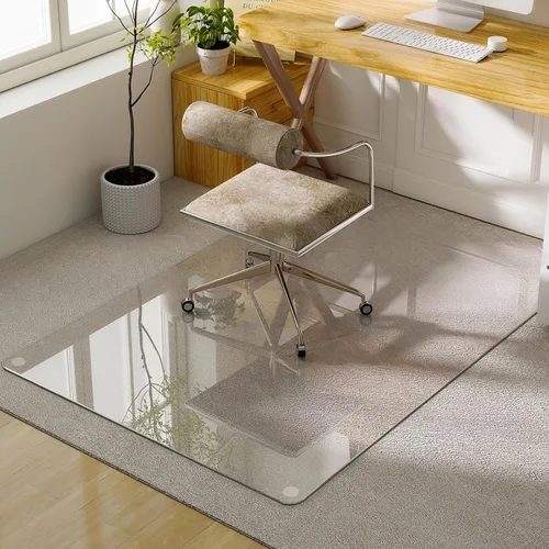 GLSLAND Tapete para silla de vidrio templado, 54 x 32 pulgadas, protector de suelo de oficina resistente para suelos de madera dura y alfombras,