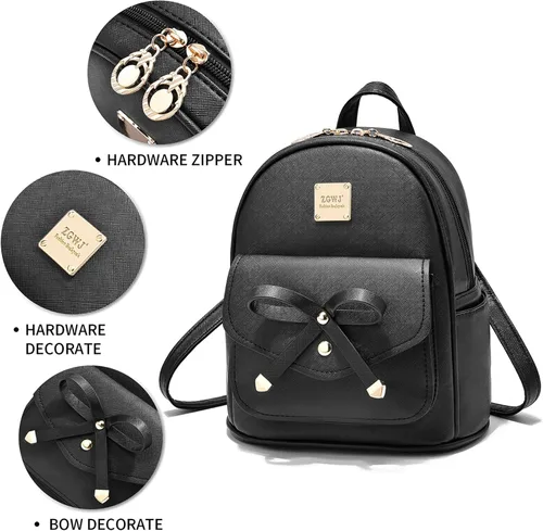 Miniatura 21 de ZGWJ Mini mochila de cuero con moño, mochila pequeña, linda mochila casual de viaje para niñas y mujeres, M, Mochilas tipo mochila