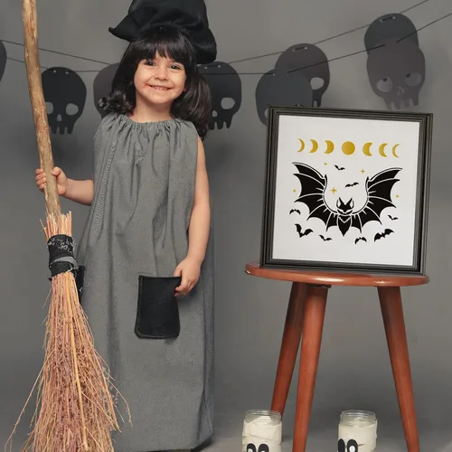 Miniatura 6 de BENECREAT Plantilla de pintura de recortes de plástico de murciélago de 12 x 12 pulgadas, patrón de fase lunar para decoración de Halloween