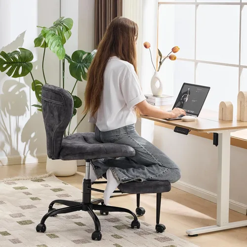 Miniatura 2 de YFO Silla ergonómica de oficina con patas cruzadas y silla de meditación para TDAH con ruedas silenciosas para silla de escritorio de oficina