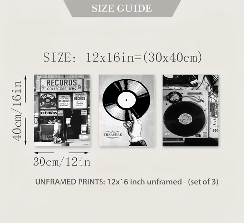 Miniatura 8 de Póster de música retro, 3 unidades, arte de pared, fotografía en blanco y negro, tienda de discos de vinilo preparados, pintura, pintura, decoración