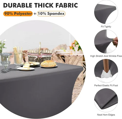 Miniatura 3 de SEPARO Paquete de 2 Cubiertas de Mesa de 4 Pies Color Gris Mantel Rectangular Ajustado Tela Elástica Mantel de 4 pies Sin Arrugas para Fiestas