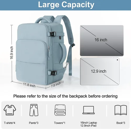 Miniatura 8 de Mochila de Viaje Sinaliy, Azul claro, Grande, Viajes