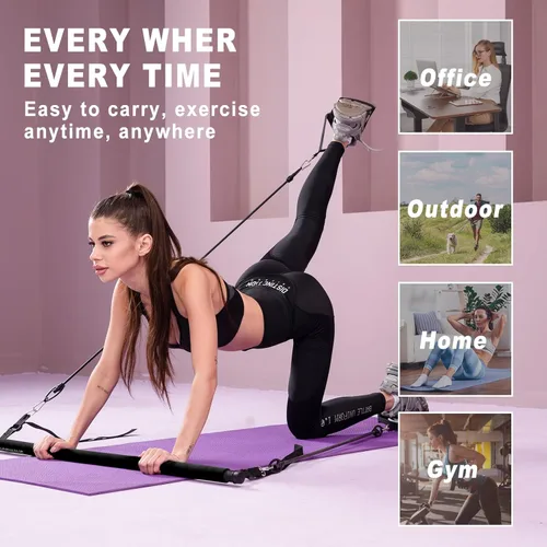 Miniatura 4 de Pilates bar kit Multiple Fitness bar with Resistance Bands, Ab Rollers.Core Strength Training Equipment. Squat Machine for Men and Women.Portable