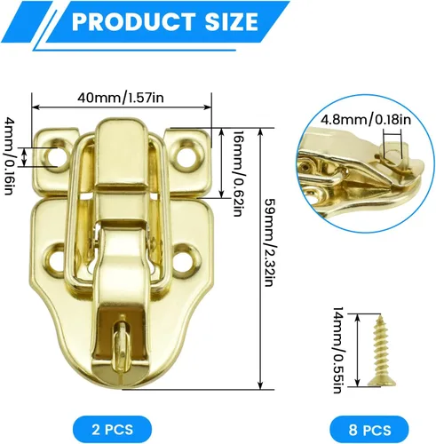 Miniatura 2 de SDTC Tech Paquete de 2 cajas de estilo retro dorado con cierre de palanca, de metal antiguo, con agujero para candado para joyero, gabinete, caja