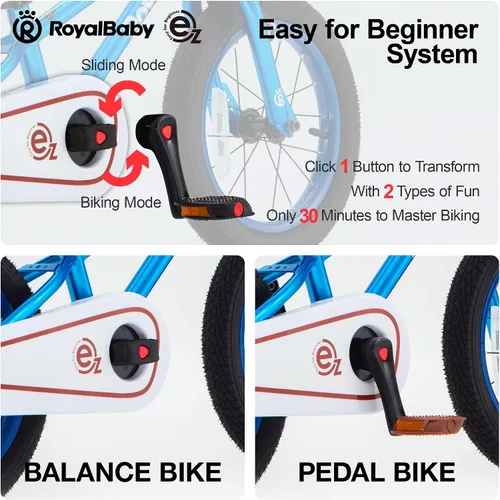 Miniatura 5 de RoyalBaby - Bicicleta para niños, Terra EZ, bicicleta convertible de equilibrio a pedal, 14, 16 y 18 pulgadas, fácil de aprender a equilibrar