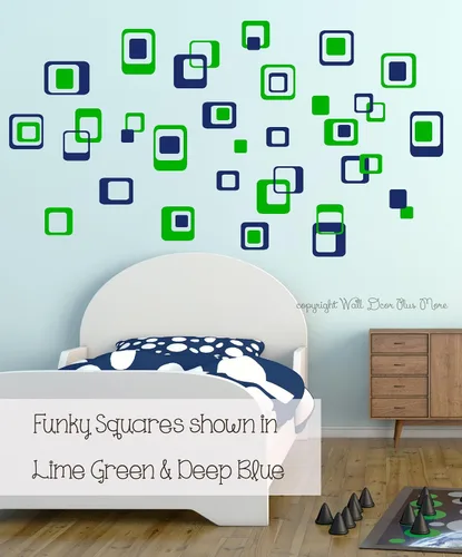 Miniatura 2 de Funky R/Squares - Adhesivo de vinilo para pared, 40 piezas, 2 colores, formas retro, divertidas, fáciles de despegar y pegar, géiser y rosa intenso