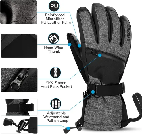Miniatura 5 de Guantes de esquí Unigear impermeables para pantalla táctil, guantes de snowboard, para clima frío, para hombres y mujeres.