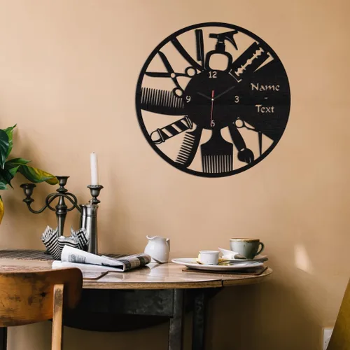 Miniatura 5 de Reloj de pared de madera con nombre único personalizado personalizado para salón de belleza, decoración de estudio de peluquería para peluquería