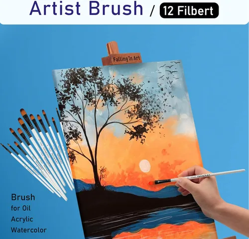 Miniatura 5 de Falling in Art Juego de pinceles de pintura, 12 pinceles profesionales de nailon Filbert para acuarela, pintura al óleo, acrílico, arte de uñas