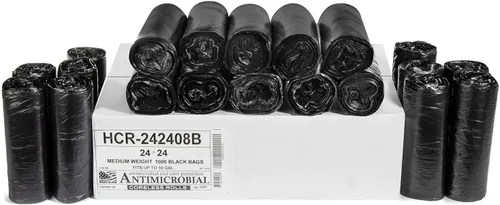 Aluf Plastics - Bolsas de basura de alta densidad, 10 galones, 1000 unidades, 8 micras (eq), 24 x 24 pulgadas, negras, para baño, oficina, Negro