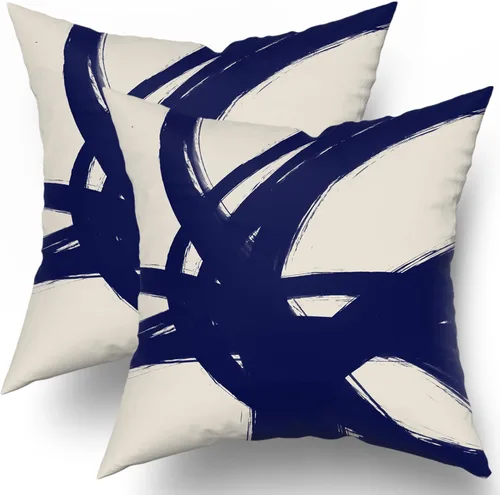 Miniatura 10 de Juego de 2 fundas de almohada de línea de arte abstracto negro y marrón de 16 x 16 pulgadas, juego de 2 fundas de almohada decorativas con estampado