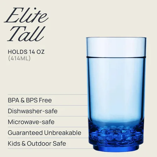 Miniatura 2 de Drinique ELT-TA-BLU-4 Elite - Vasos altos irrompibles de Tritan Highball, 14 onzas (juego de 4), color azul