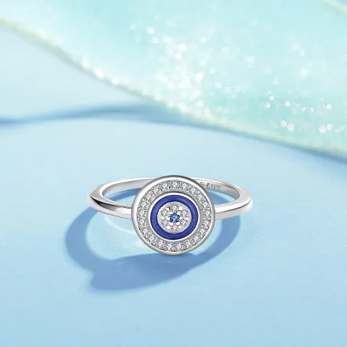 Miniatura 4 de Anillo redondo de plata de ley 925 con circonita cúbica y esmalte talla 6-8