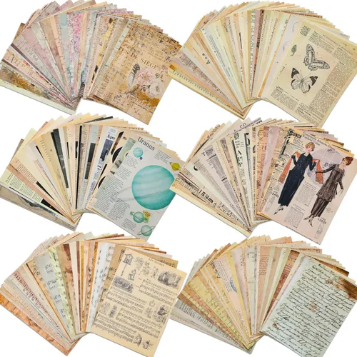 200 hojas de papel vintage para álbumes de recortes, suministros de journaling para álbumes de recortes, kit de papeles de decoupage para Vintage 6