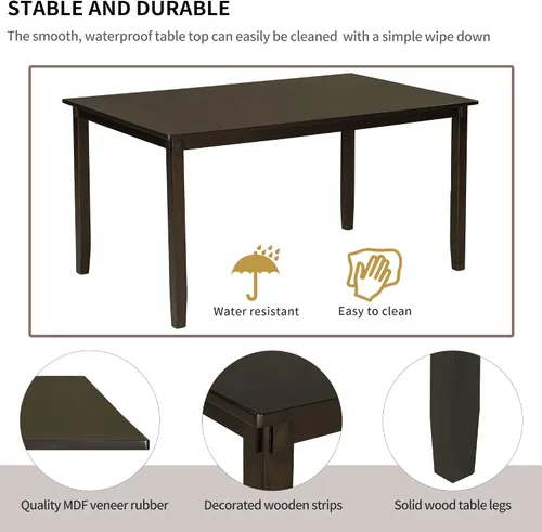 Miniatura 5 de LUMISOL Juego de mesa de comedor de 6 piezas, mesa de comedor rectangular de 60 pulgadas con sillas tapizadas y banco, juego de mesa de cocina